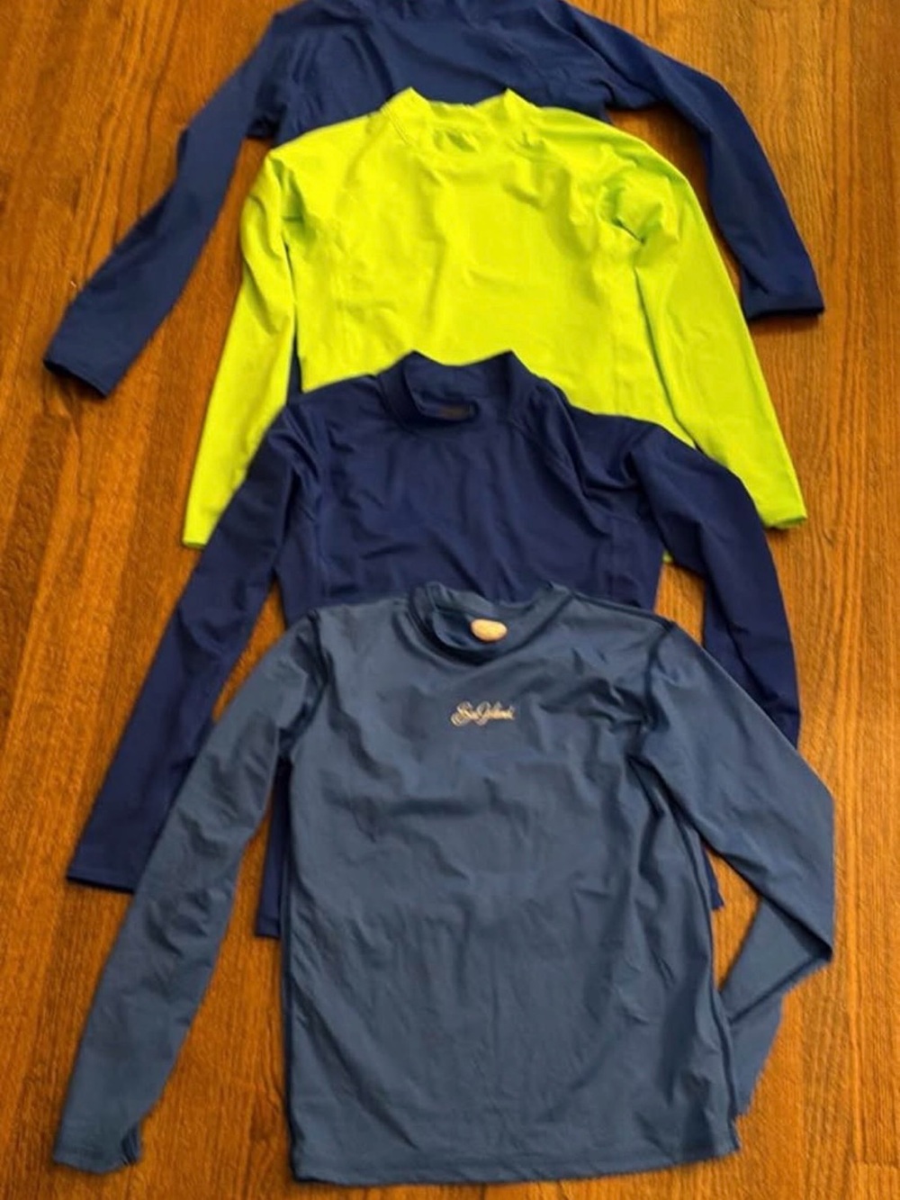 Lands' End Kids Long-Sleeve Swim Tops in Navy & Lime 10/12